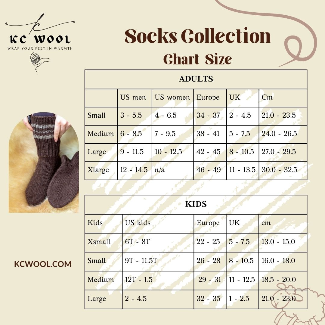 size chart for thick wool socks for men women kids