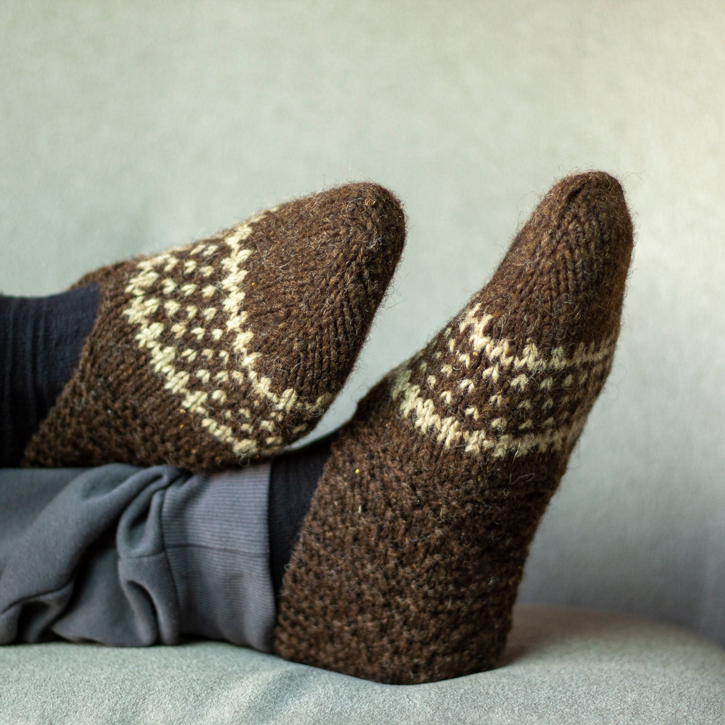 Bulgaran traditional knitted wool slippers