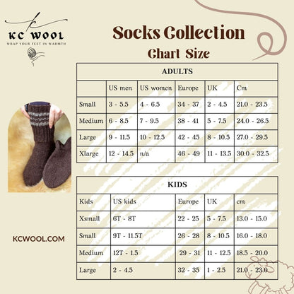 Socks size chart for adults and kids