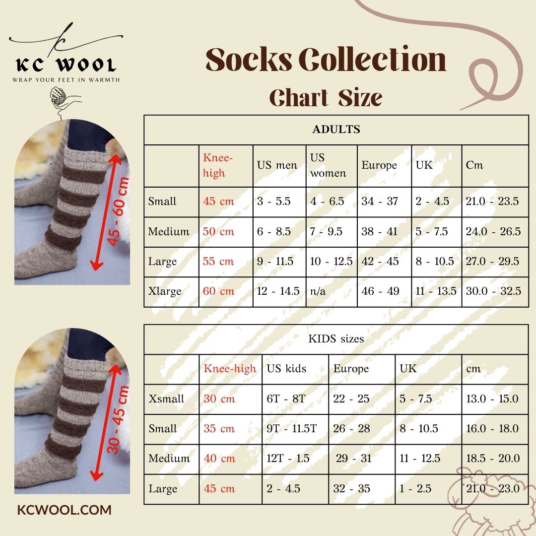 Hand-Knitted Knee-High 100% Sheep Wool Slouchy Socks for Women in Beige and Brown