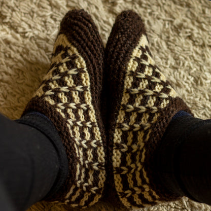 Knitted wool slipper showing on feet