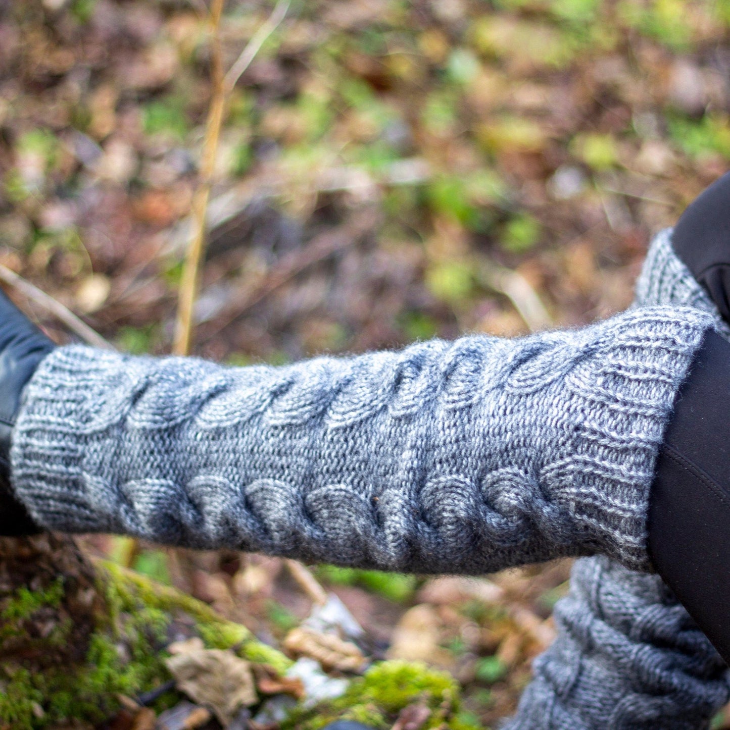 Handmade cable knit, thick wool, knee high leg warmers