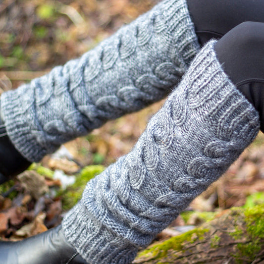 Handmade cable knit, thick wool, knee high leg warmers