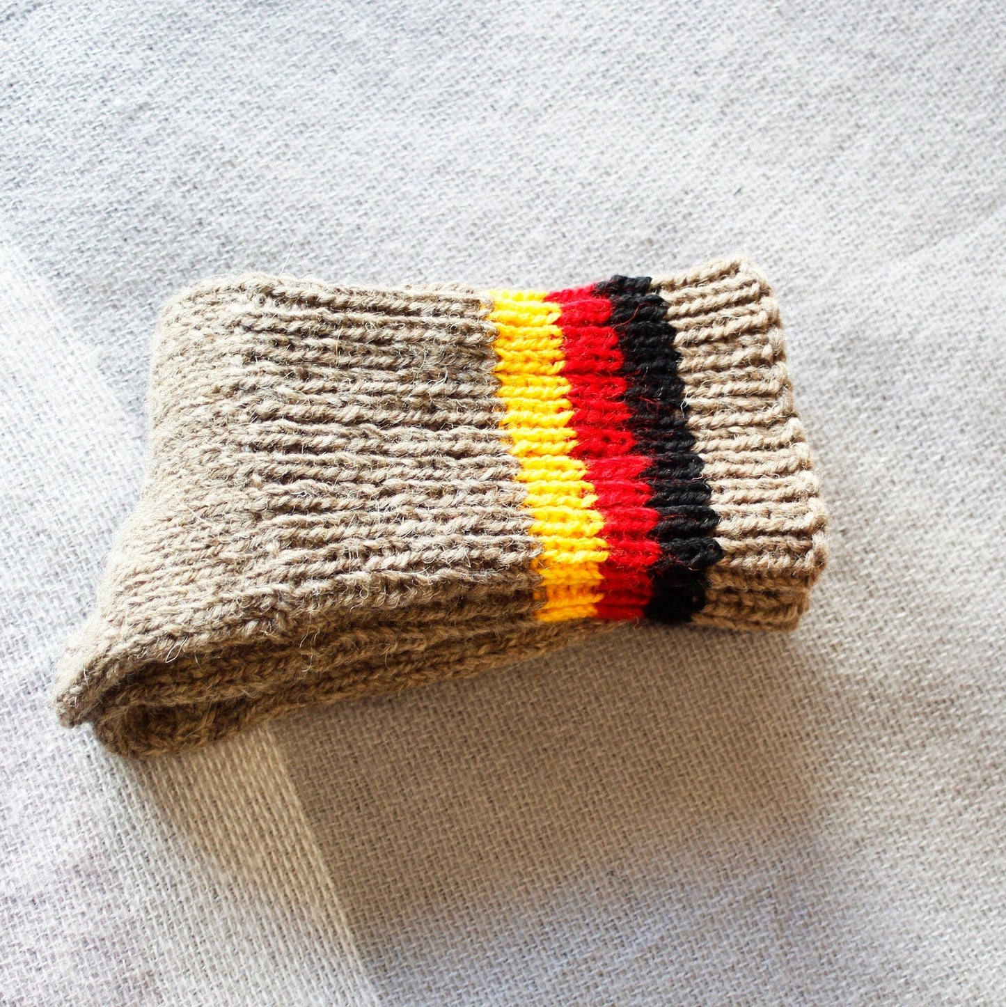 Hand-Knitted Thick Wool Socks in German Flag Colors