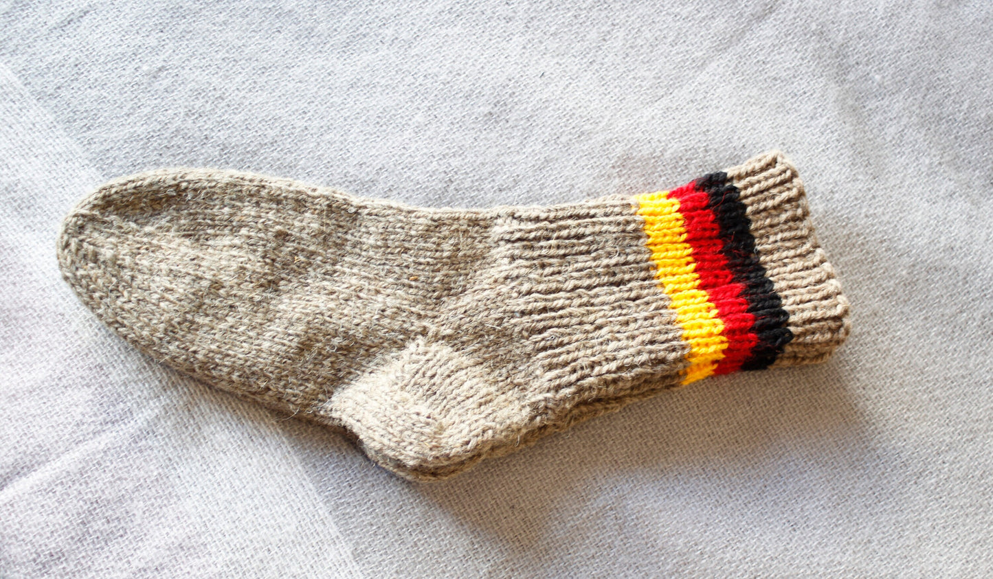 Hand-Knitted Thick Wool Socks in German Flag Colors