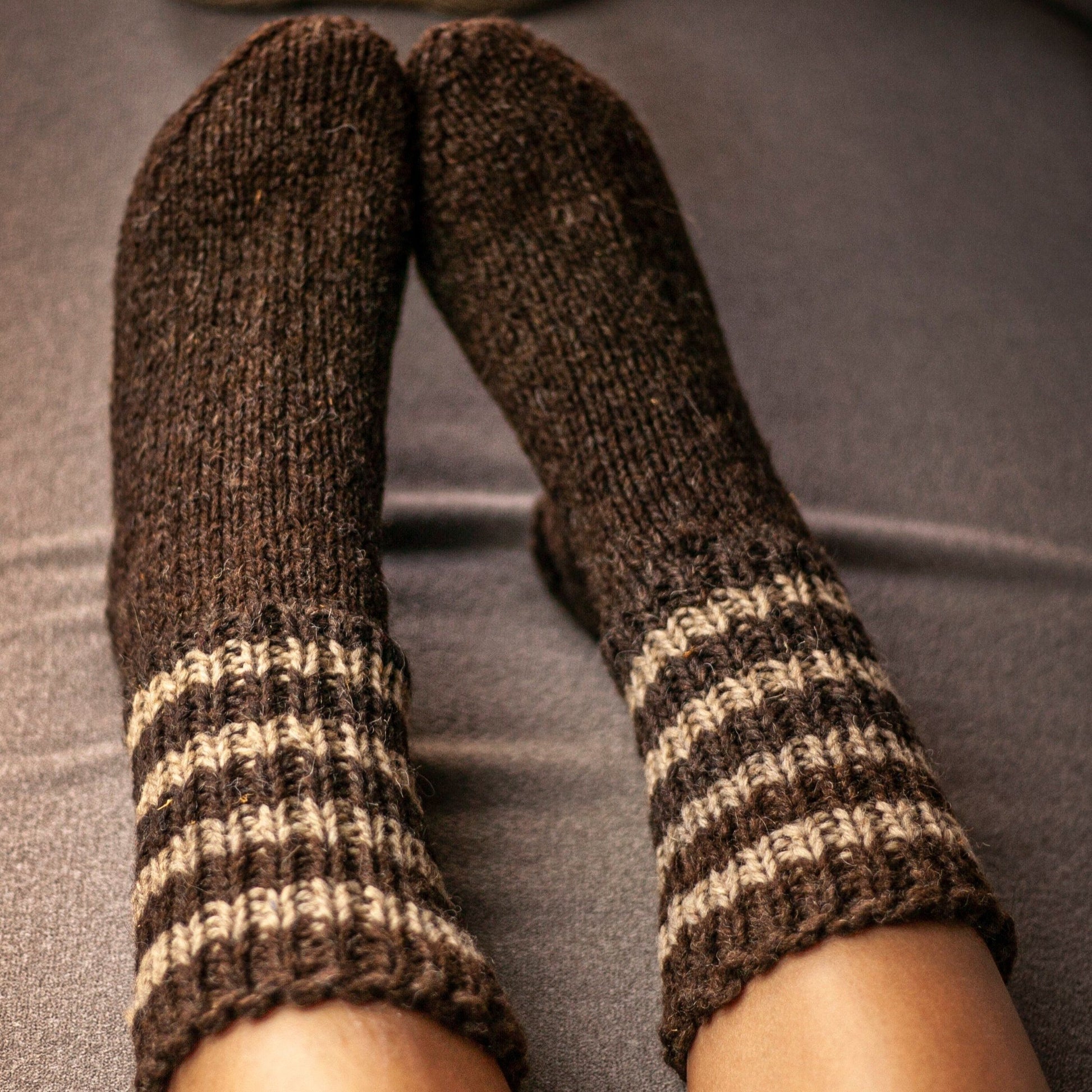 Brown and beige wool socks