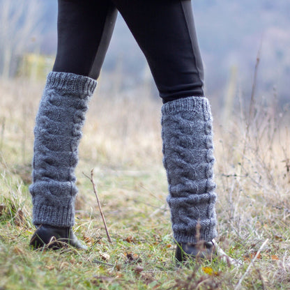 Cable knit mohair wool acrilyc wool legwarmers grey